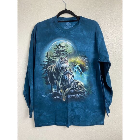 The Mountain 2015 Tani Alba Moon Wolf Long Sleeve Top Size Large Tie dye Blue - Picture 1 of 11